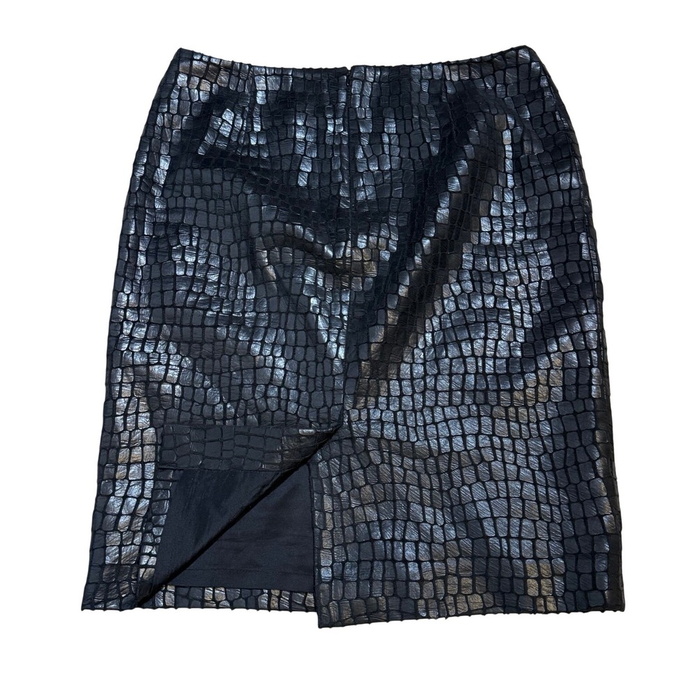 Black Croc Embossed Pencil Skirt Faux Leather Y2K Anne Klein Size 6 Maximalism - Picture 12 of 13